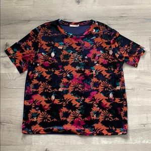 Zara Trafaluc Velour Floral Tee